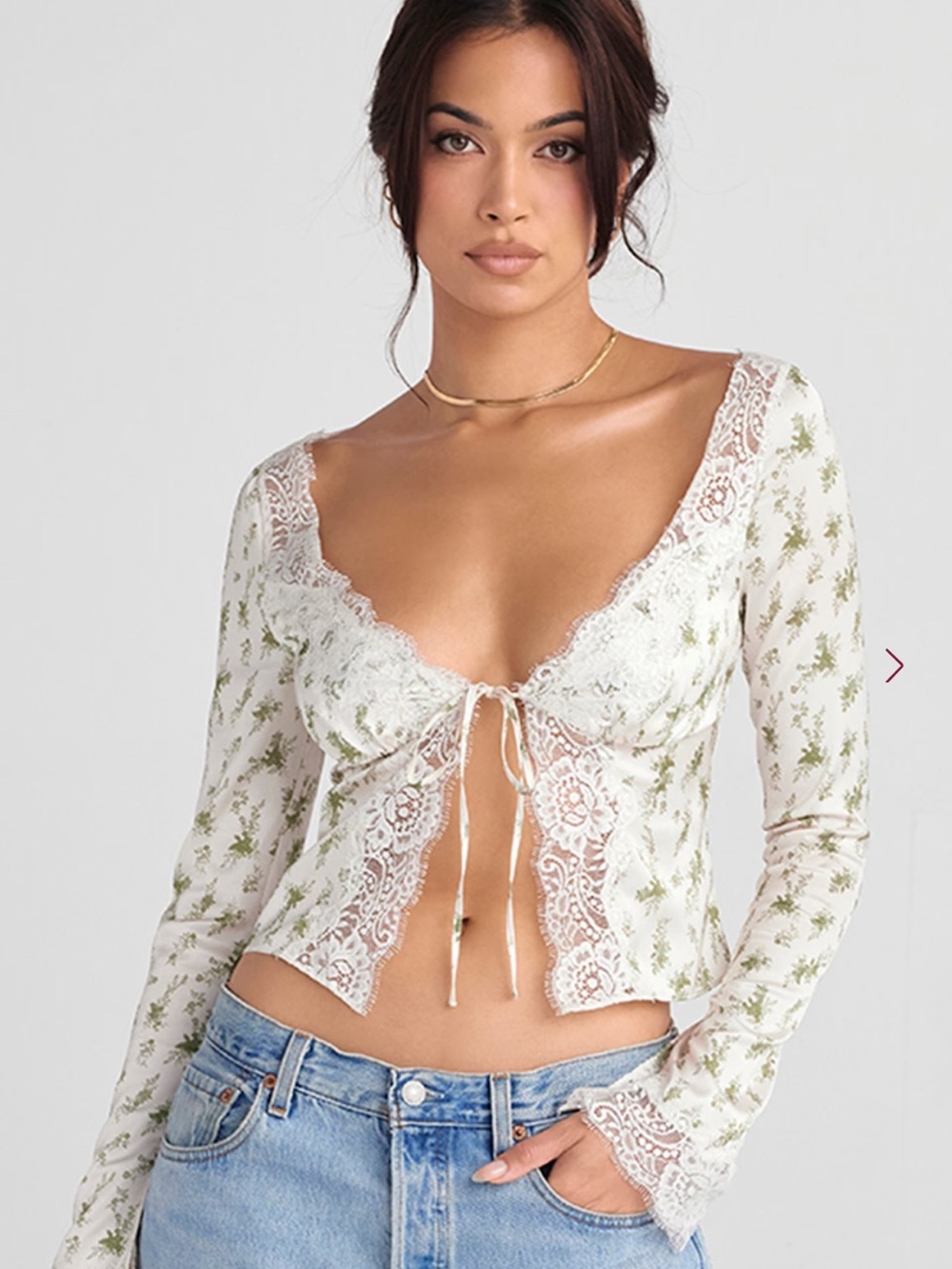 House of CB "Clarissa" Garden Print Lace Trim Top